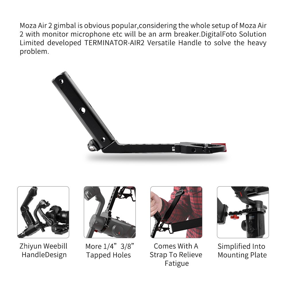 DF DIGITALFOTO voor Moza Air 2 voor Zhiyun Crane 2 Gimbal TERMINATOR-AIR2 Veelzijdige Handvat met Hand Release Strap