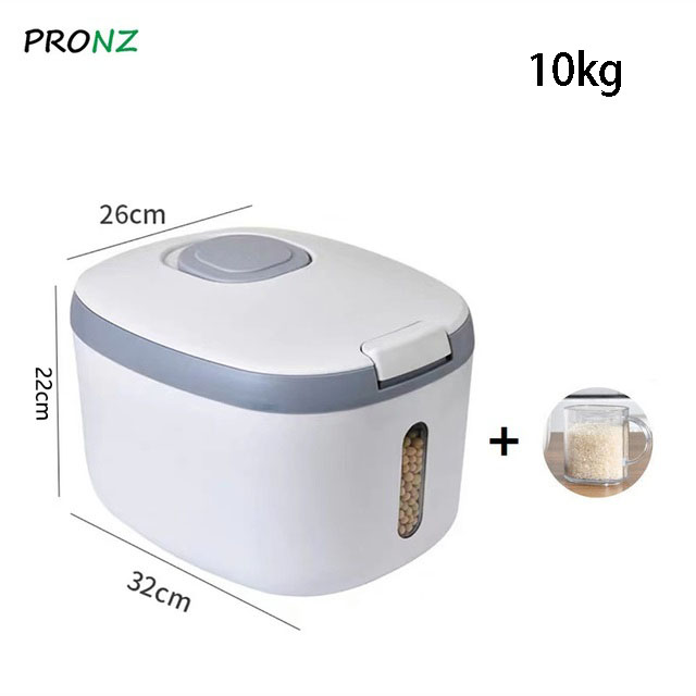 5KG/10KG/15KG Kitchen Container Bucket Insect-Proof Moisture-Proof Rice Box Grain Sealed Jar Storage Pet Dog Food Store Box: Gray--10kg