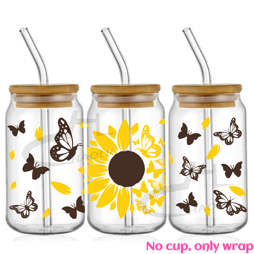 Hermosa mariposa flor UV DTF tazas envoltura pegatina DIY etiqueta transferencia pegatina impresión impermeable