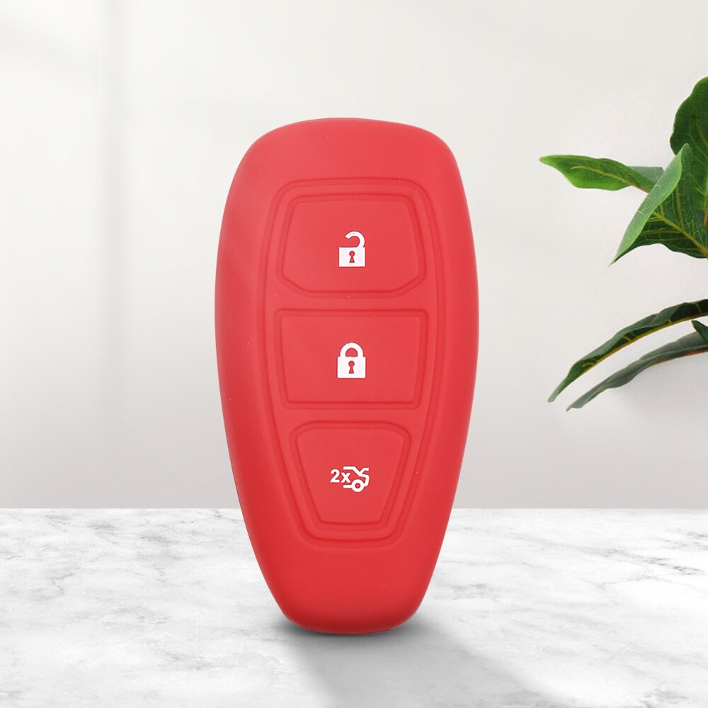 KEYYOU Replacement Silicone Cover Car Key Case For Ford Mondeo Fiesta Kuga Focus Ecosport Titanium Fob Remote Key Case Protector: Red