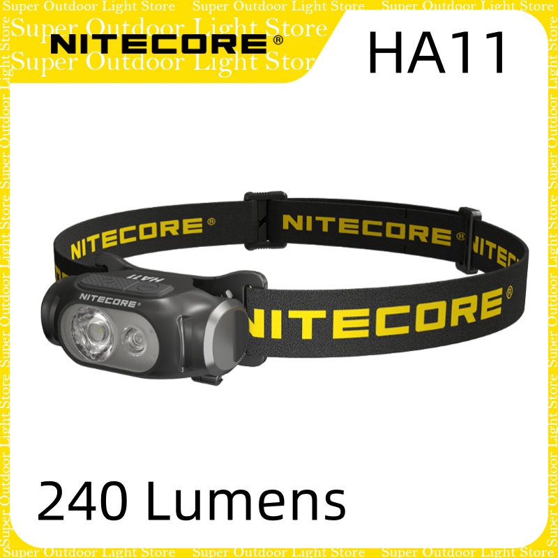 Nitecore  ha11 multifunksjonell 240 lumen hodelykt, pakken inneholder brakett, hodelyktbelte