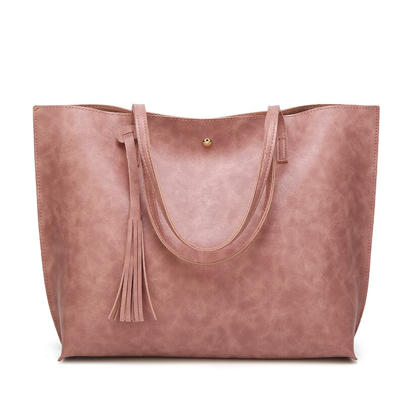 Bolso de mano de piel sintética con grande para mujer, bandolera de piel sintética con cera de aceite, borla, 01-SB-ylssst: 5