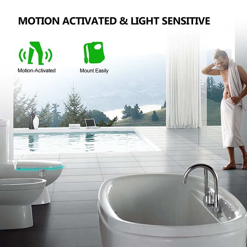 Lumière de Nuit LED pour Toilette Equipé d&#39;un Capteur de Mouvement, modèle PIR, 8 Couleurs Différentes, Eclairage pour Cuvette, Salle de Bain