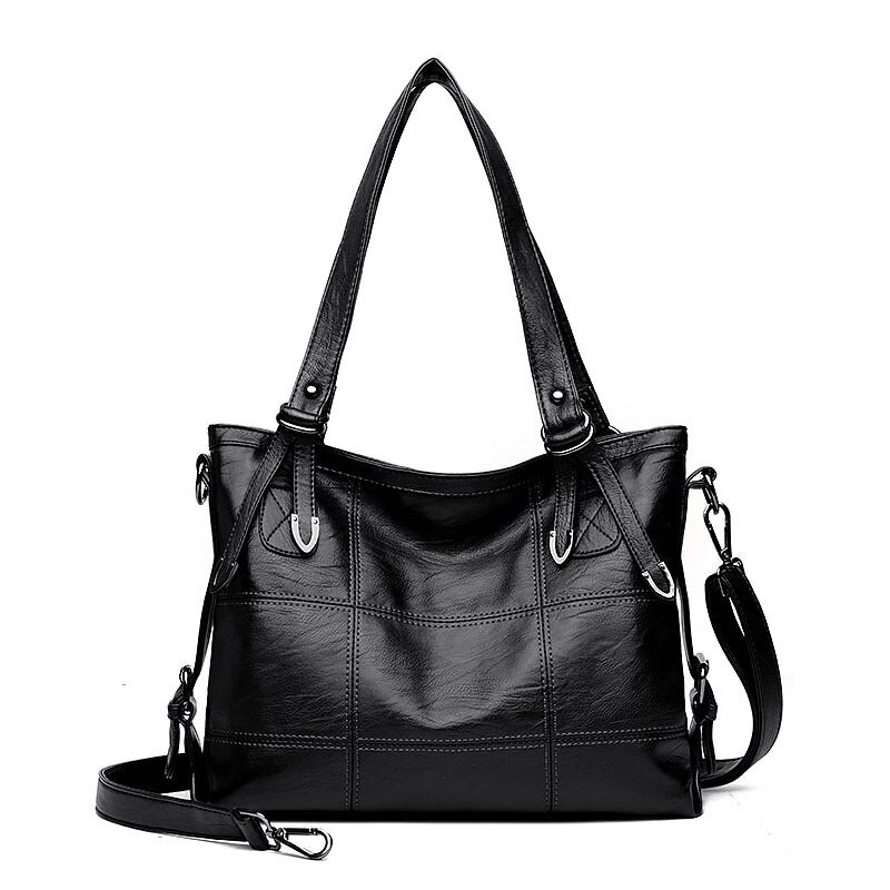 Pu leather women handbags soft shoulder bags for women messenger bags women crossbody bags top-handle bags: Black