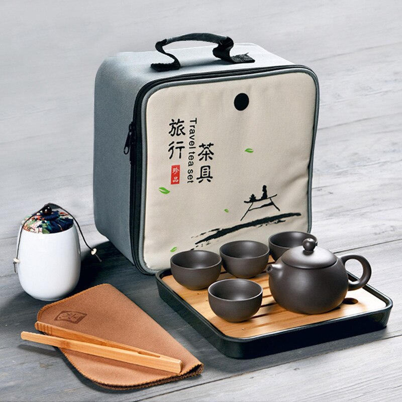 purple sand Tea set tea set Authentic Xi Shi purple tea pot tea set full set of household travel tea set: A