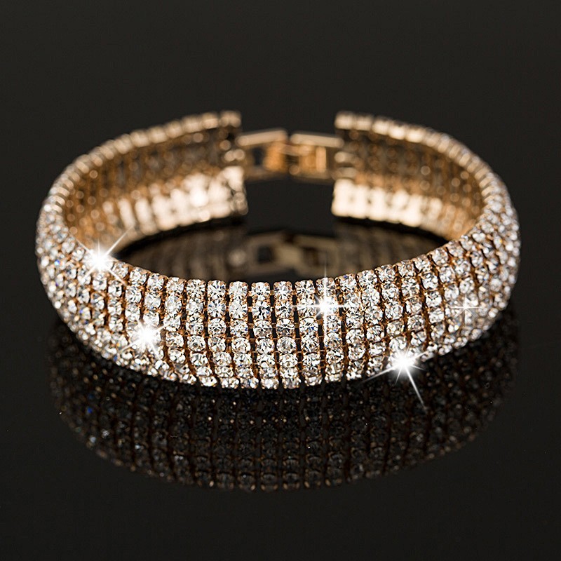 Luxus Kristall Armbänder Für Frauen Gold und Silber Überzogene Verknüpfung Armbinde-Armbinde-Kunst Strass Schmuck Für Frauen # B011: 1