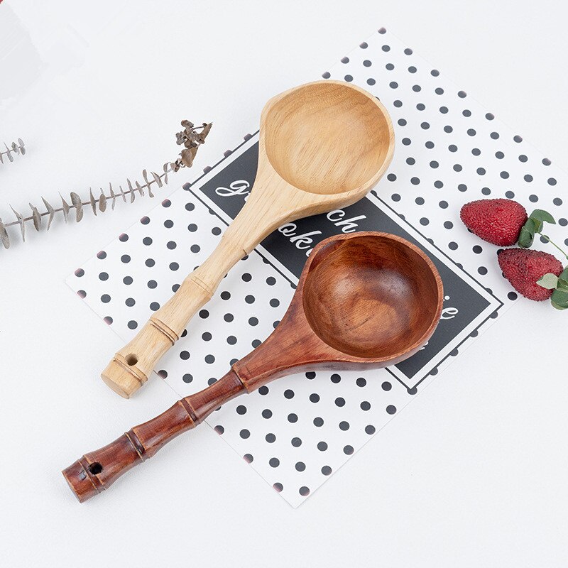 Varnish Bamboo Water Spoon Wooden Large Soup Spoon Porridge Spoon Scoop Rice Spoon Solid Wood Bamboo Handle Bath Water Ladle