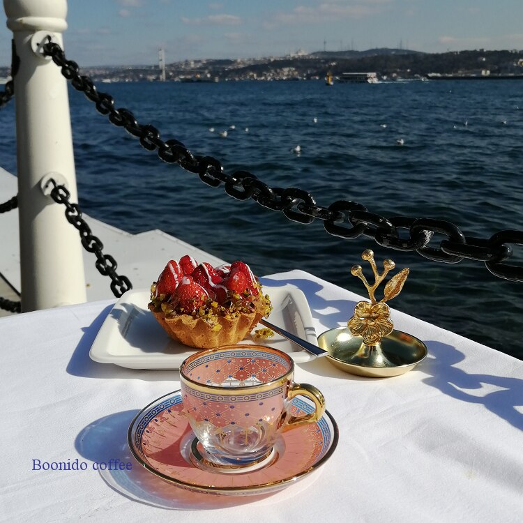 Verre or turc tasse à café et soucoupe ethiopie Mini Dessert thé tasses arabe clair coloré pour fille Taza café cuisine AF50BD