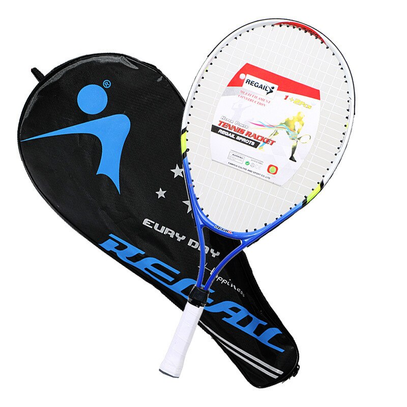 Raqueta de tenis de aleación de aluminio para niños, bate de tenis pequeño para jóvenes, entrenamiento para principiantes, 58,5x26cm: Azul