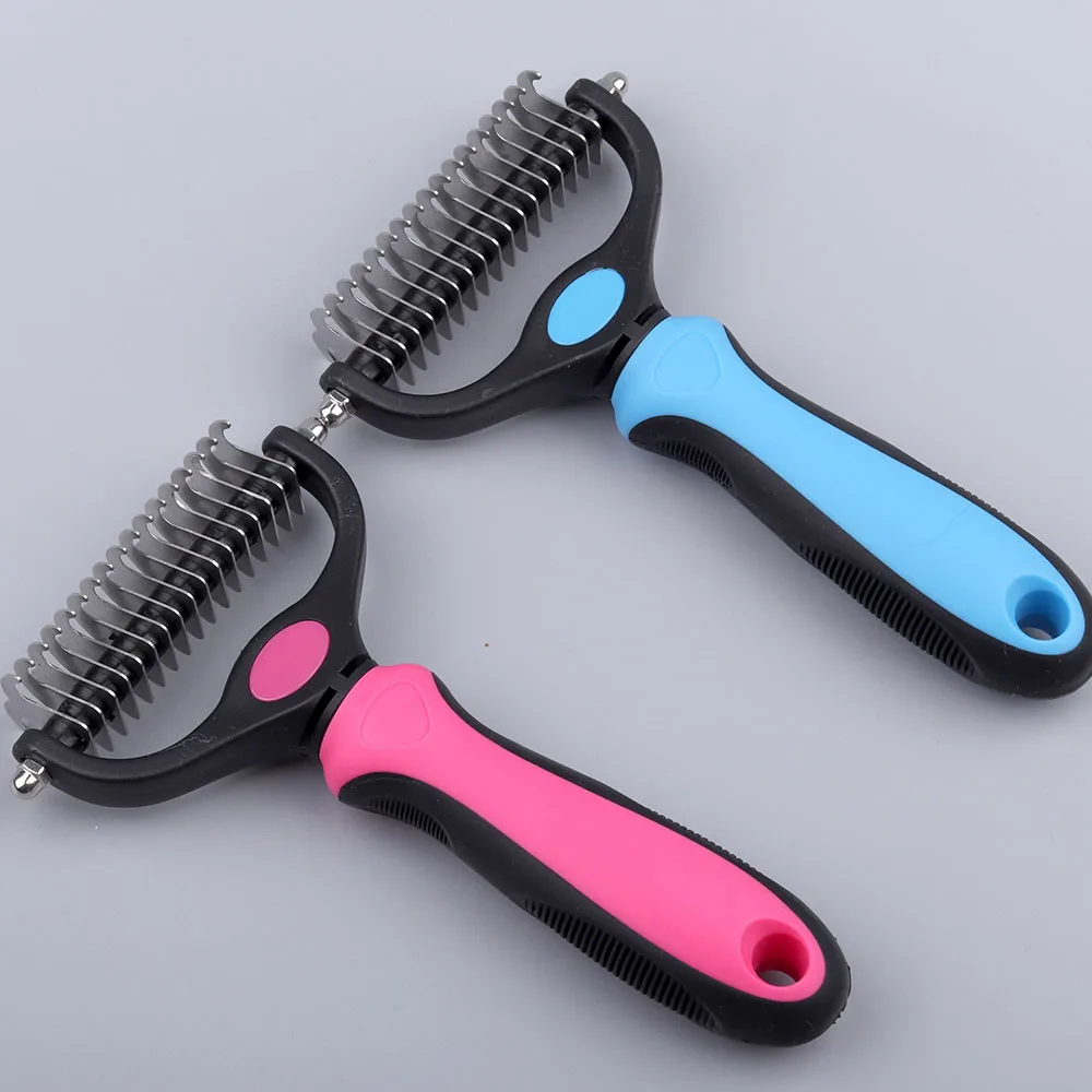 Pet Grooming Brush - Double Sided Dematting Tool - Undercoat Rake for Dogs & Cats