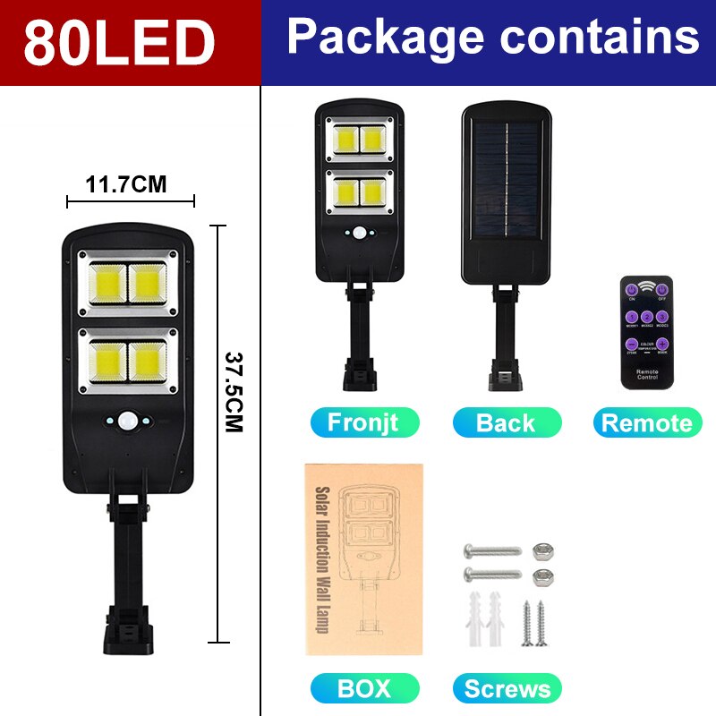 5000Watt LED Outdoor Solar Light Solar Powered Lamp Waterproof Solar Light PIR Motion Sensor Street Lamp For Garden Decoration: 80LED / 2PCS