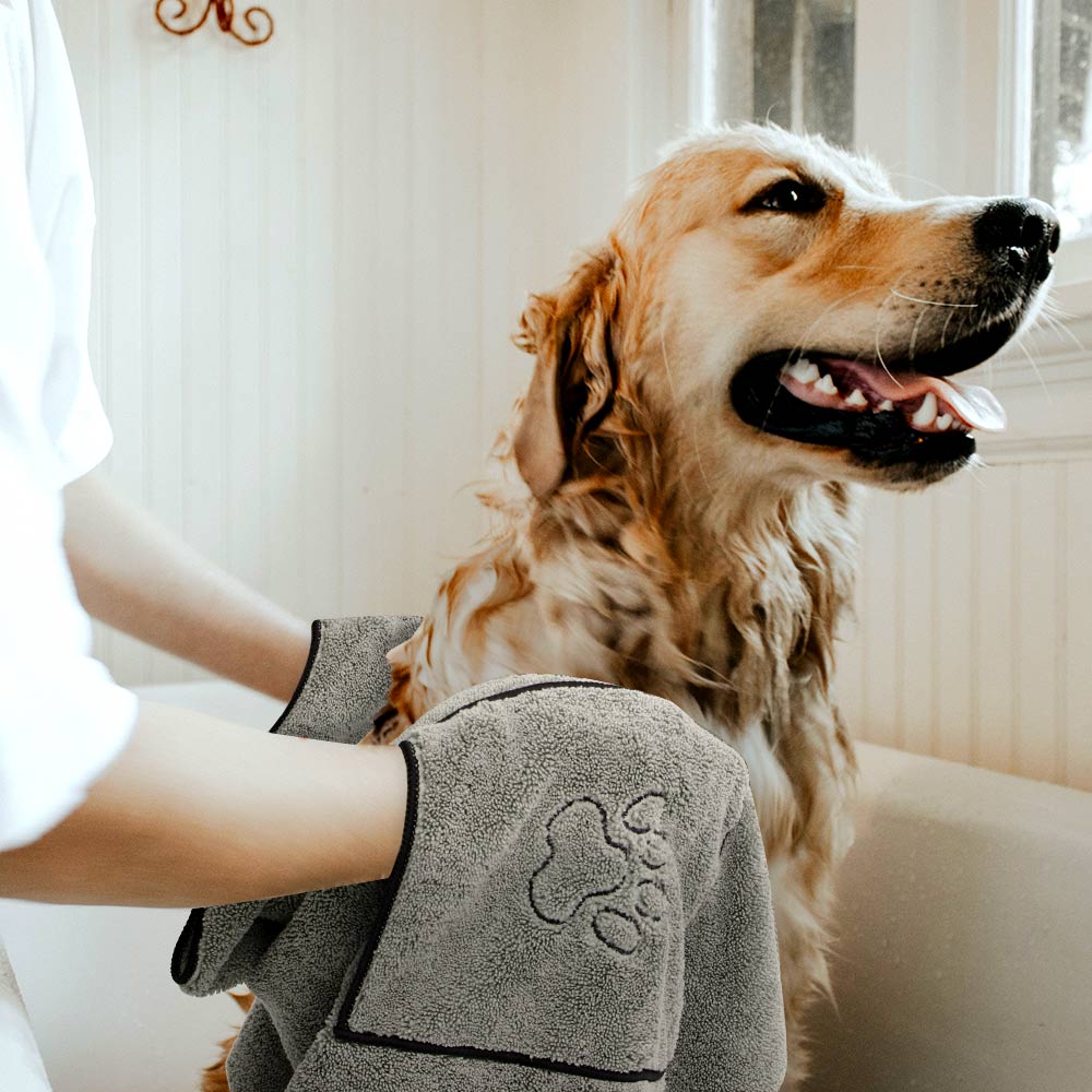 Asciugamani da bagno per cani per animali domestici Perros per cani cucciolo di gatto microfibra asciugamano per asciugatura per animali domestici Super assorbente coperta con fornitura per la pulizia della tasca