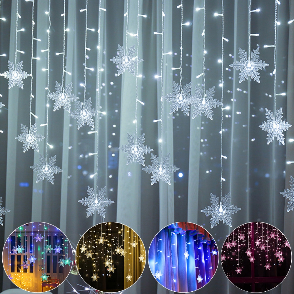 Kerst Sneeuwvlokken Led String Lichten Knipperende Lichten Gordijn Licht Waterdicht Party Fairy Light Met Aansluitbaar Wave