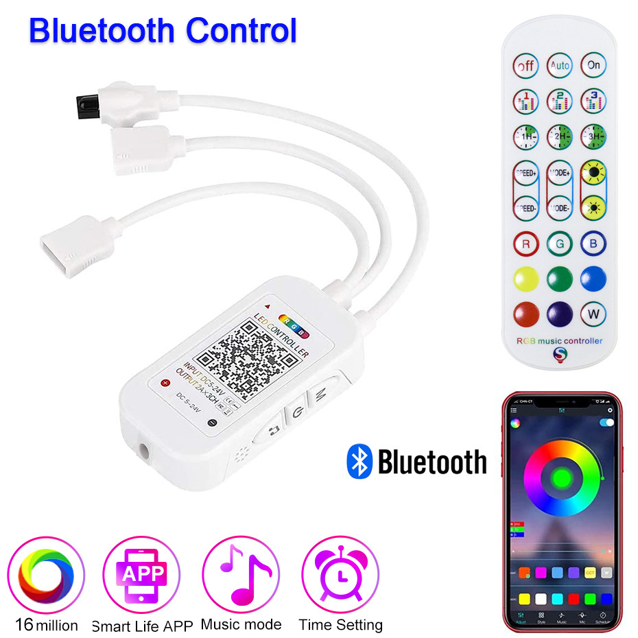 RGB Controler For 12V RGB Led Strip Light 4 Pins Infrared or Bluetooth or WiFi Tuya Controller With 24 Key 44Keys Remote Control: Bluetooth Control