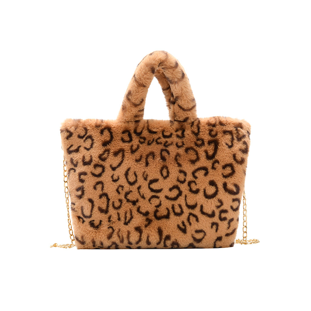 Leopard aufbringen Punkt Handtasche Winter Frau Warme Pelzigen Tasche Plüsch Handtaschen Neue Kette Schulter Taschen Für Frauen Handtasche: C