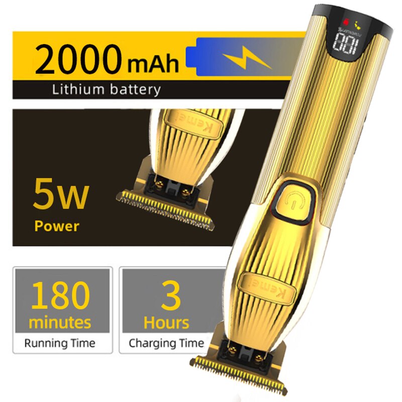 Kemei Professionele Oplaadbare Tondeuse Draagbare Goud 0Mm Cordless T-Blade Tondeuse Scheren Voor Stylisten Kapper