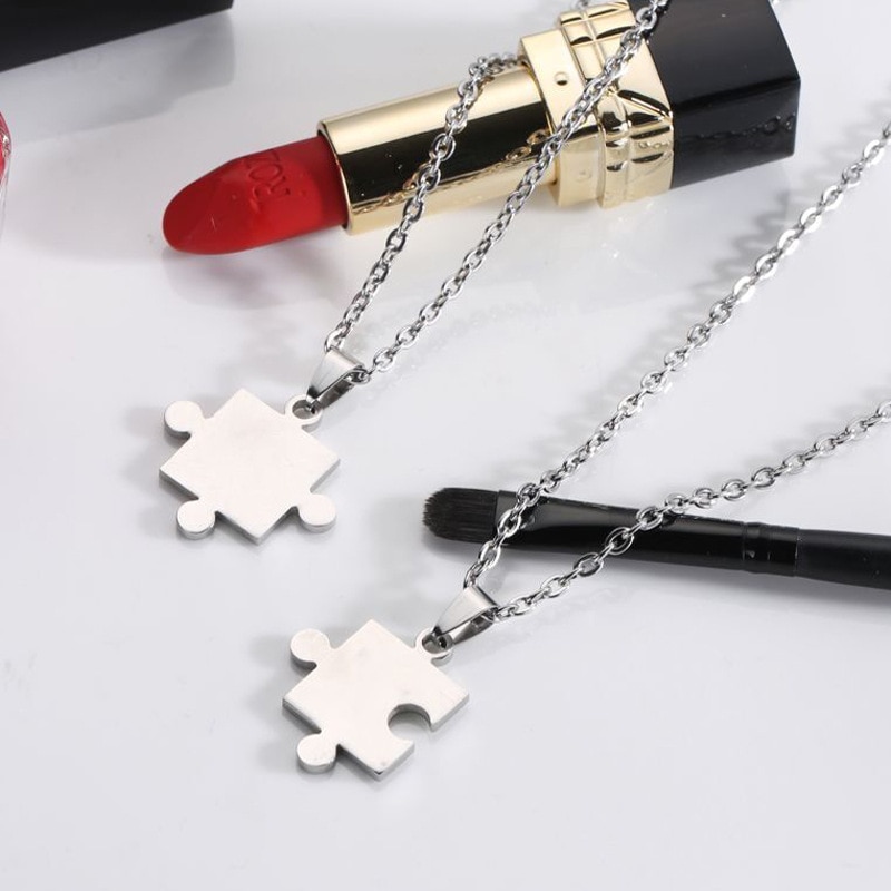 Collares con colgante de rompecabezas para parejas, joyería de la amistad, de acero inoxidable, a la , para hombres y mujeres, 1 par