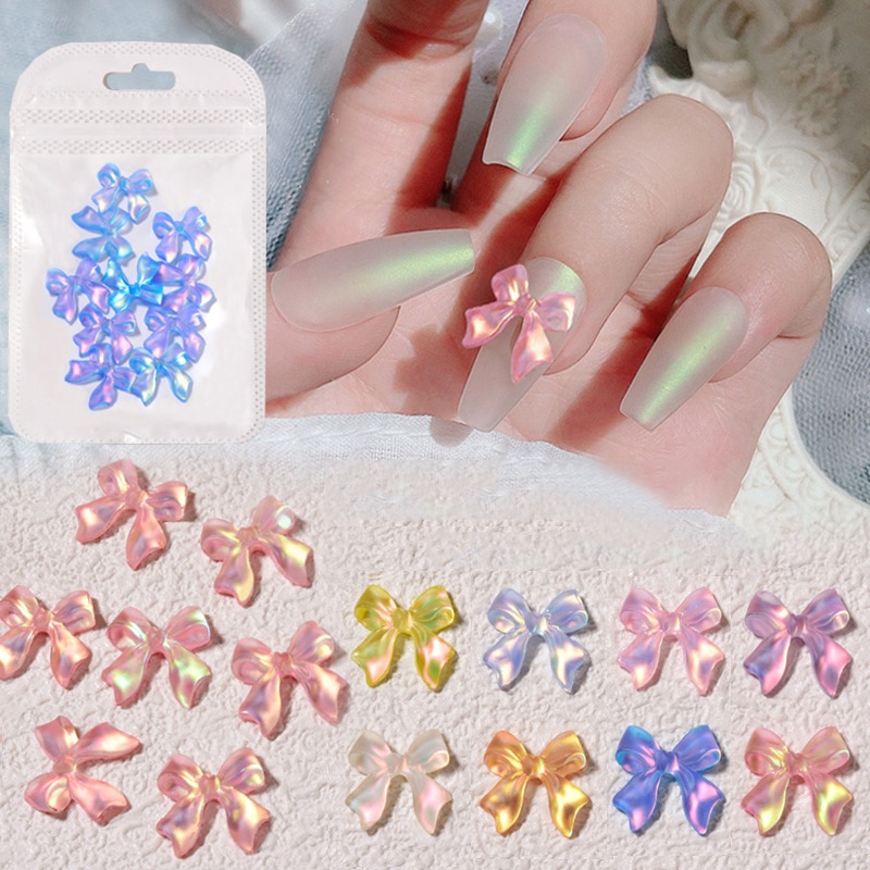 10 stk/pose blanding farger 3d nordlys sløyfer spiker rhinestones diy dekorasjon negle krystall smykker bånd sommerfugl manikyr tilbehør