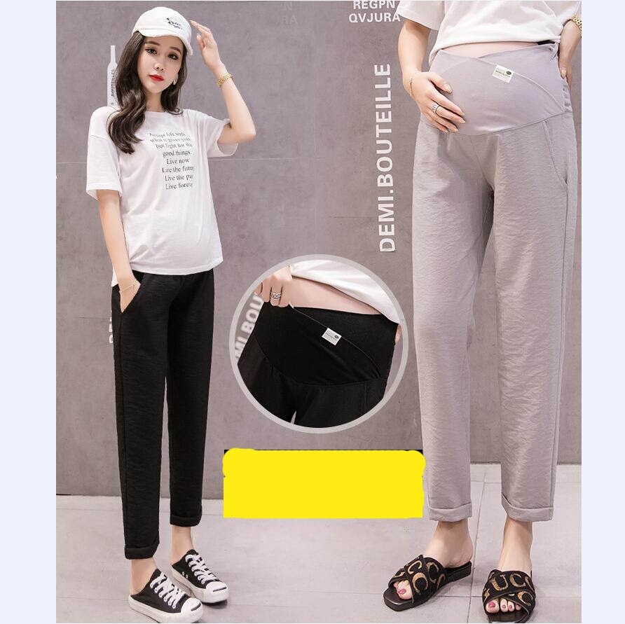 Popular Casual Pregnant Women Loose Pants Maternity Adjustable Trousers Black Grey Pink Waist