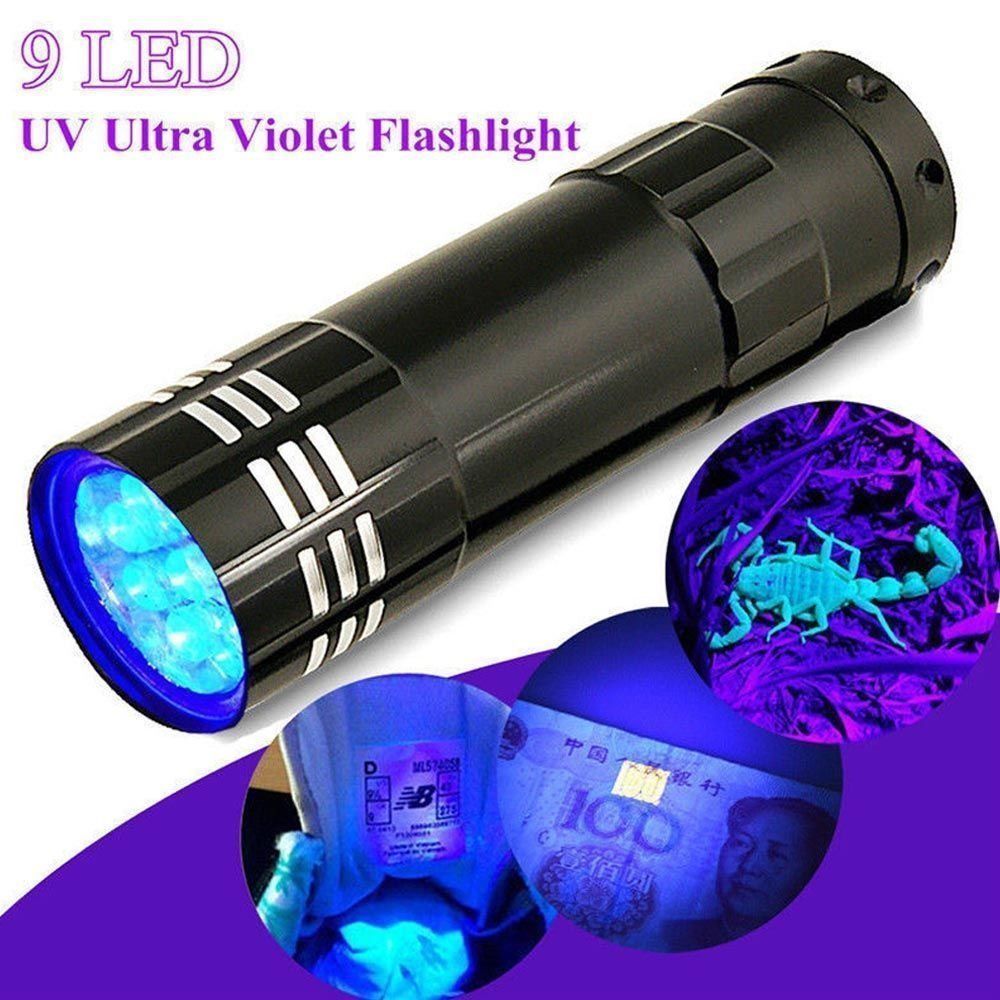 Super mini aluminium uv ultra violet 9 led lommelygte blacklight fakkel lys lampe