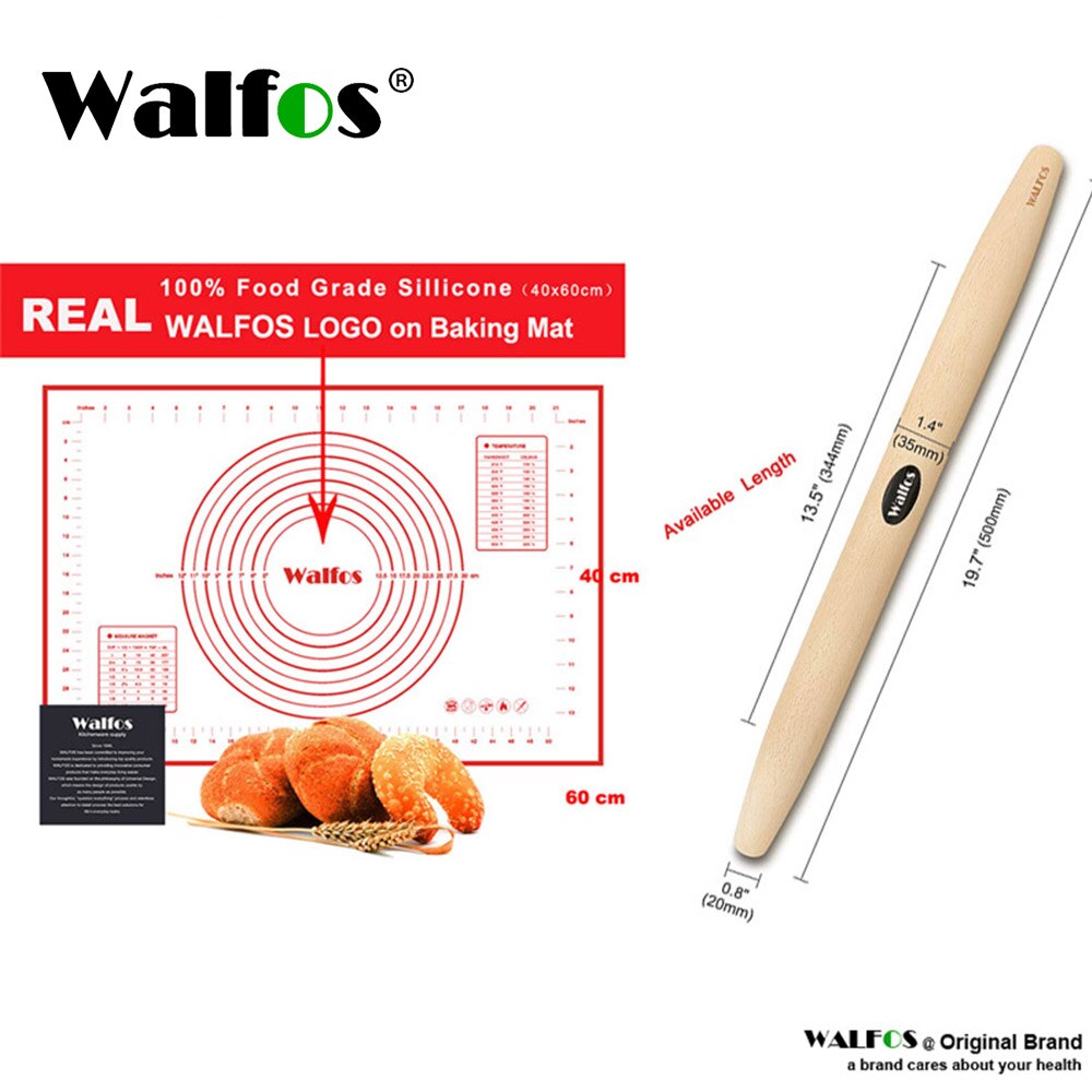 WALFOS 40CM French Rolling Pin Dough Roller For Baking Pizza Dough, Noodles Pie And Cookie Beech Wood Rolling Pin Baking Tools: black