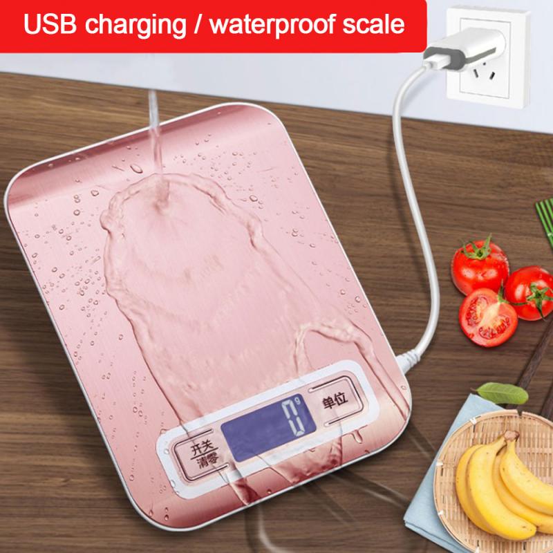 Mini balanza de cocina recargable por USB, balanza de peso alimentaria Digital, 5-10kg/1g, herramienta de medición de escalas de muestra LCD
