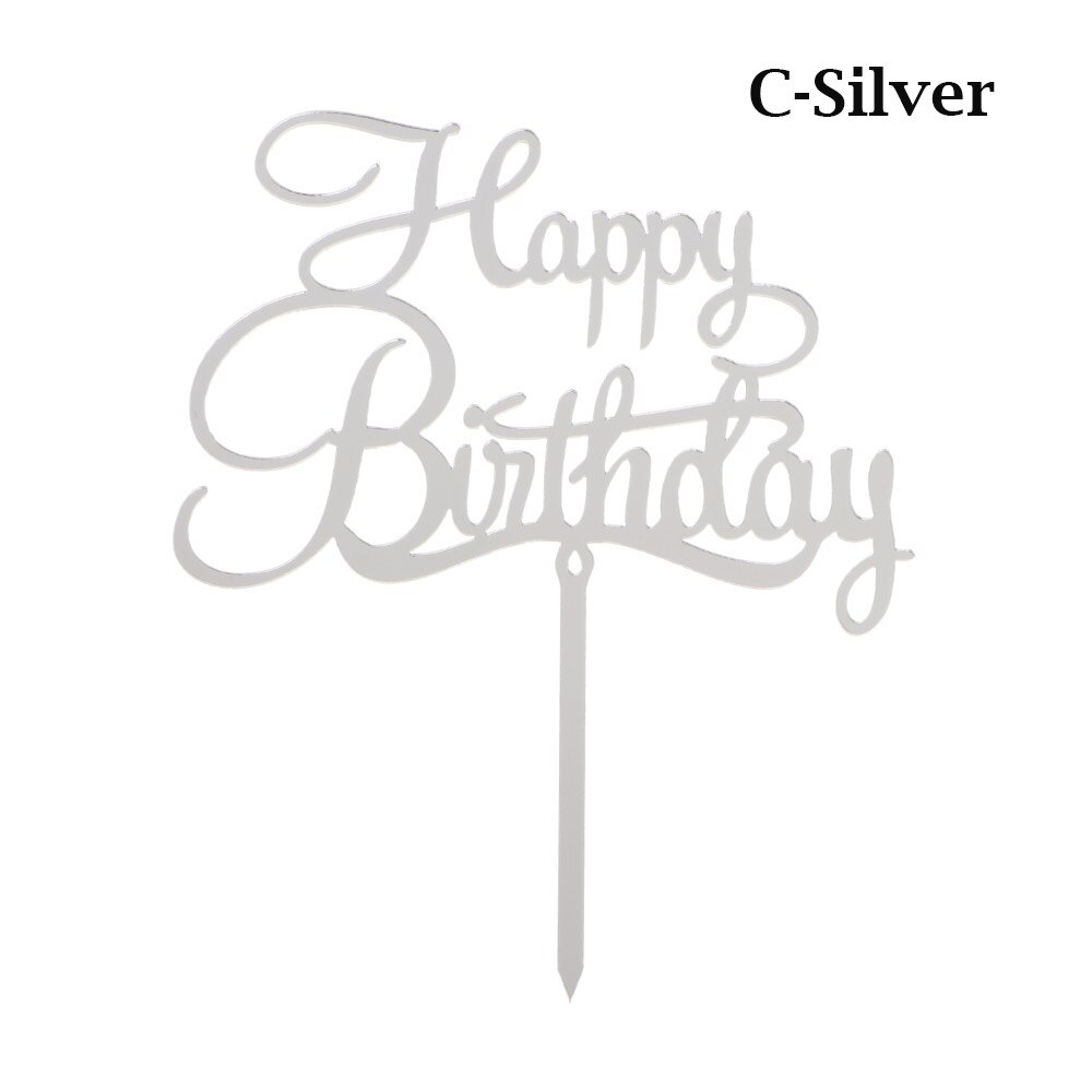 Happy birthday taarttopper van acryl met letters, goud en zilver, decoratie voor een jongensverjaardagsfeestje of bruiloft.: 10
