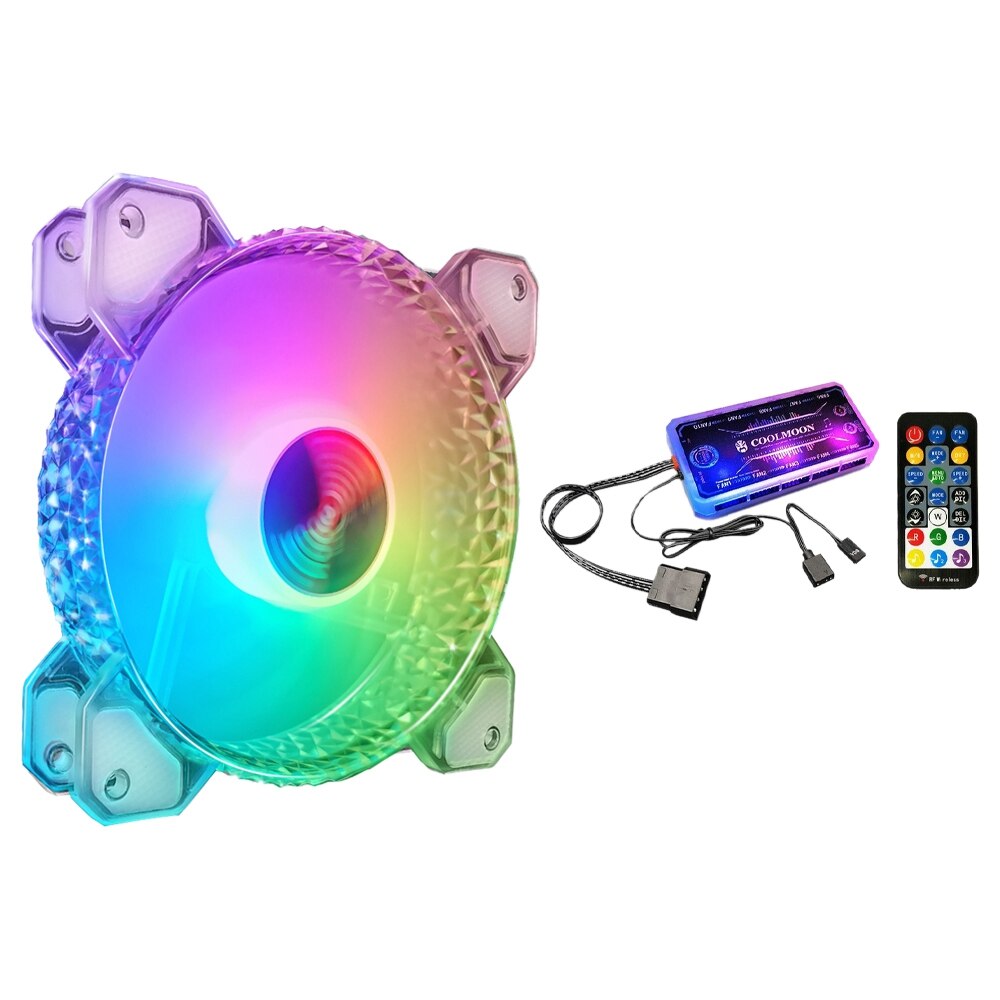 COOLMOON Crystal RGB , 12cm Silent Light-Emitting Cooling Fan for PC:  Music controller