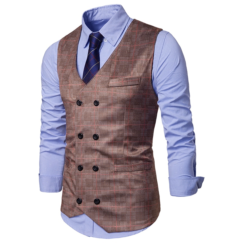 Men's Plaid Casual Vest Groom's Best Man Slim Fit Vest