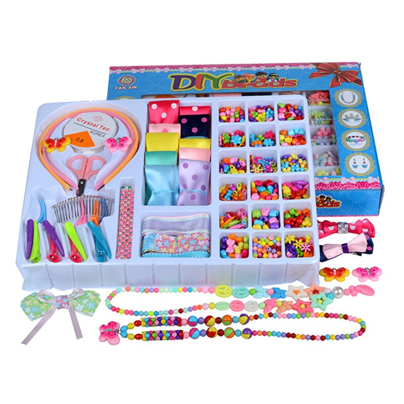 Stor boks barnas perle leker diy håndlaget perler løse perler håndverk gjør armbånd halskjede smykker jenteleketøy