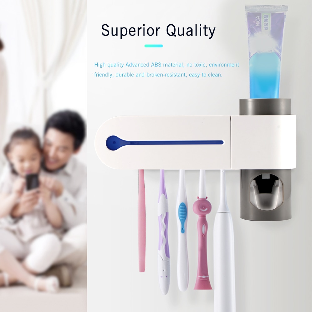 Uv-lys ultraviolet tandbørste automatisk tandpasta dispenser sterilisator tandbørsteholder renere support