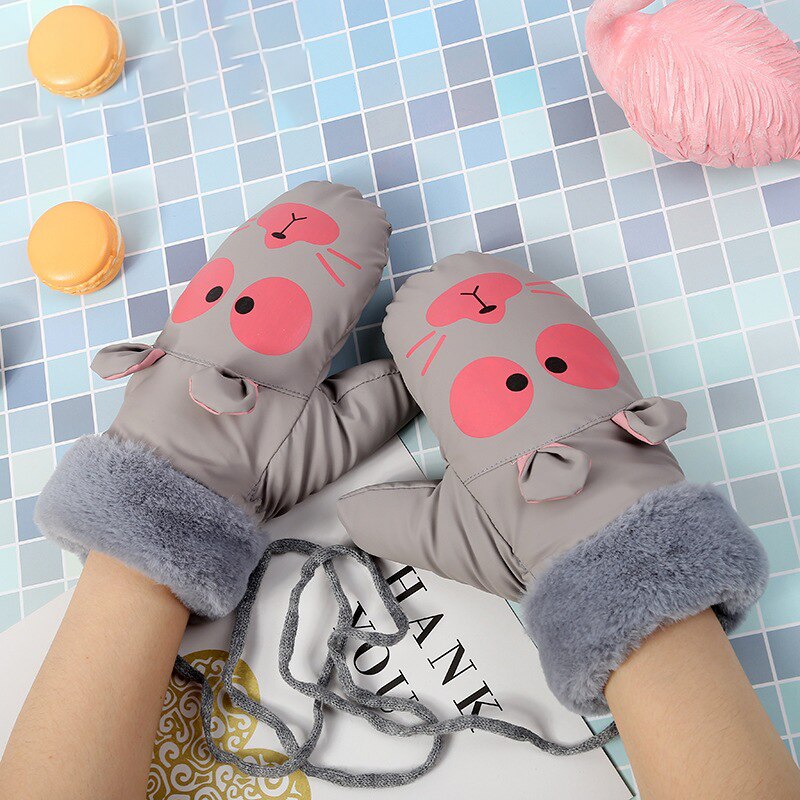 Winter Comfortable Warm Plush Gloves Unisex Down Cloth Cartoon Gloves Kids Gloves: gray