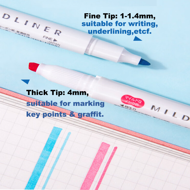 Zebra Handwriting Pen Mildliner Highlighter Set with Broad Fine Dual Tips, Assorted Ink Colors for Marking, Underlining, Drawing