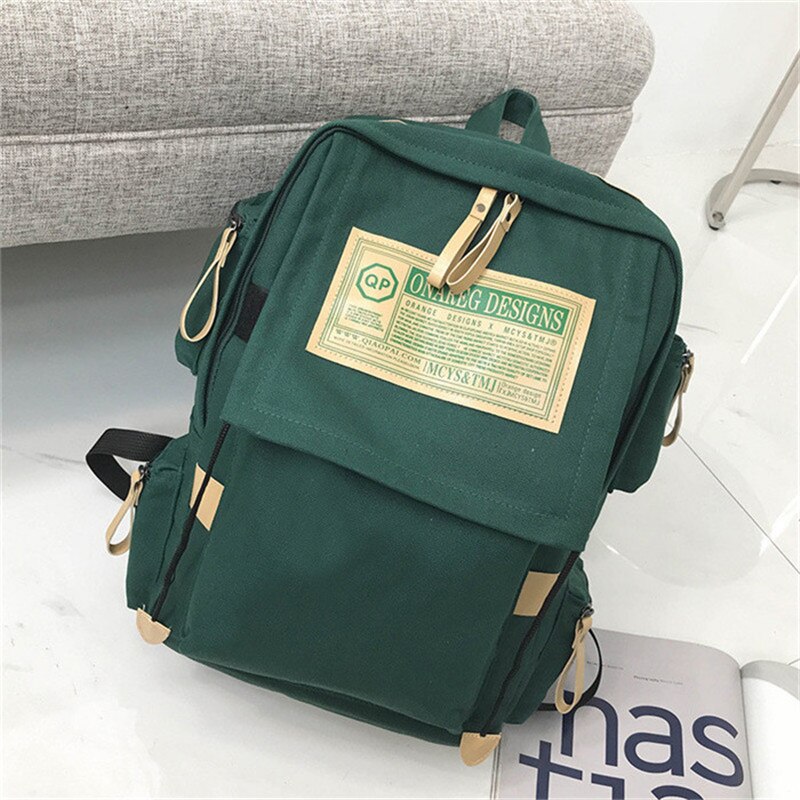 Mode Canvas Rugzak Vrouwen Schoudertas Schooltassen Voor Tiener Meisjes Jongens Casual Reizen Rugzak Zwart Mochila Sac A Dos: green