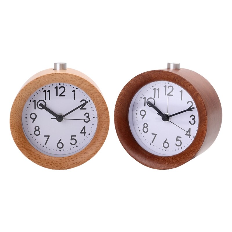 Round Wooden Desktop Alarm Clock with Night Light Simple Table Timing Equipment Digital Room Home Decor