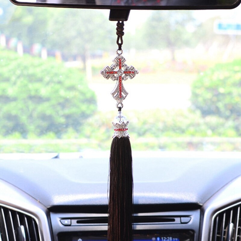 Car Pendant Crystal Diamond Cross Car Decoration Crucifix Automobile Rearview Mirror Decor Hanging Accessories: SV