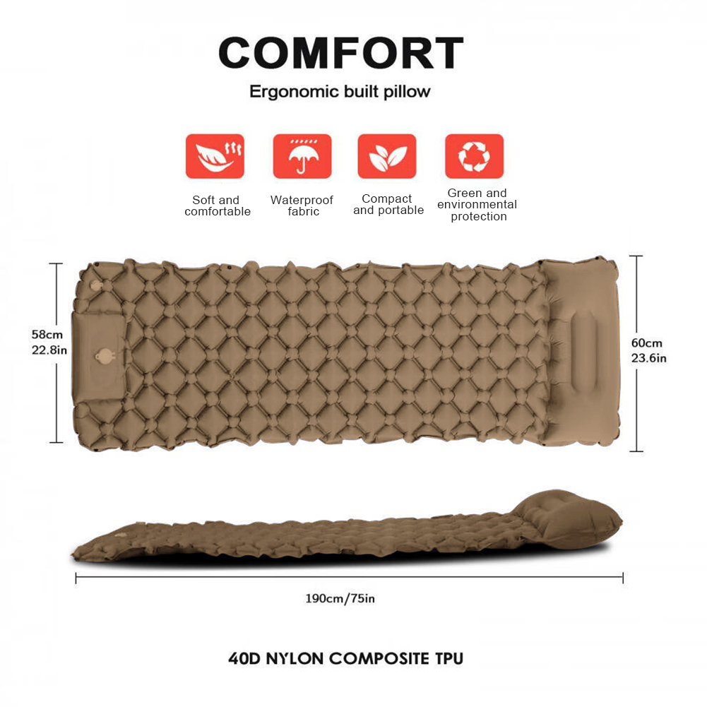 Utomhus tjockare campingmadrass vattentät sovmatta lätt luftkudde för vandring, trekking, fiske, sovunderlag: Röd