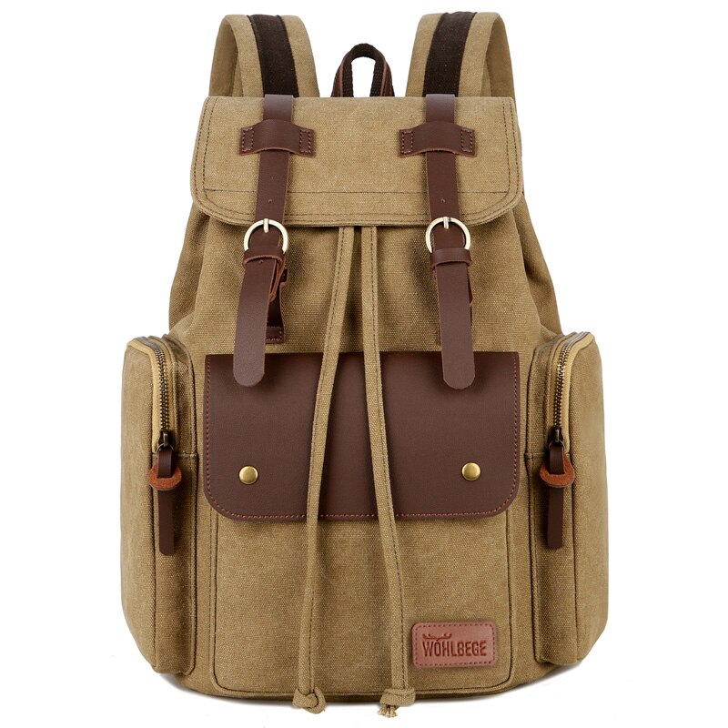 Leinwand Männer Rucksack Alte Schule Tasche Bookbag Außen Reise Rucksäcke Rucksäcke Große Kapazität Computer tasche Rahmen Tasche: khaki