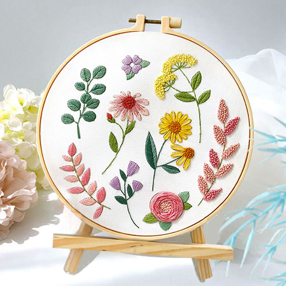 Kit de punto de cruz estampado, bordado de flores, planta, conjunto para principiantes todo incluido para adultos, arte de relajación, artesanía, aro de de cumpleaños: Azul