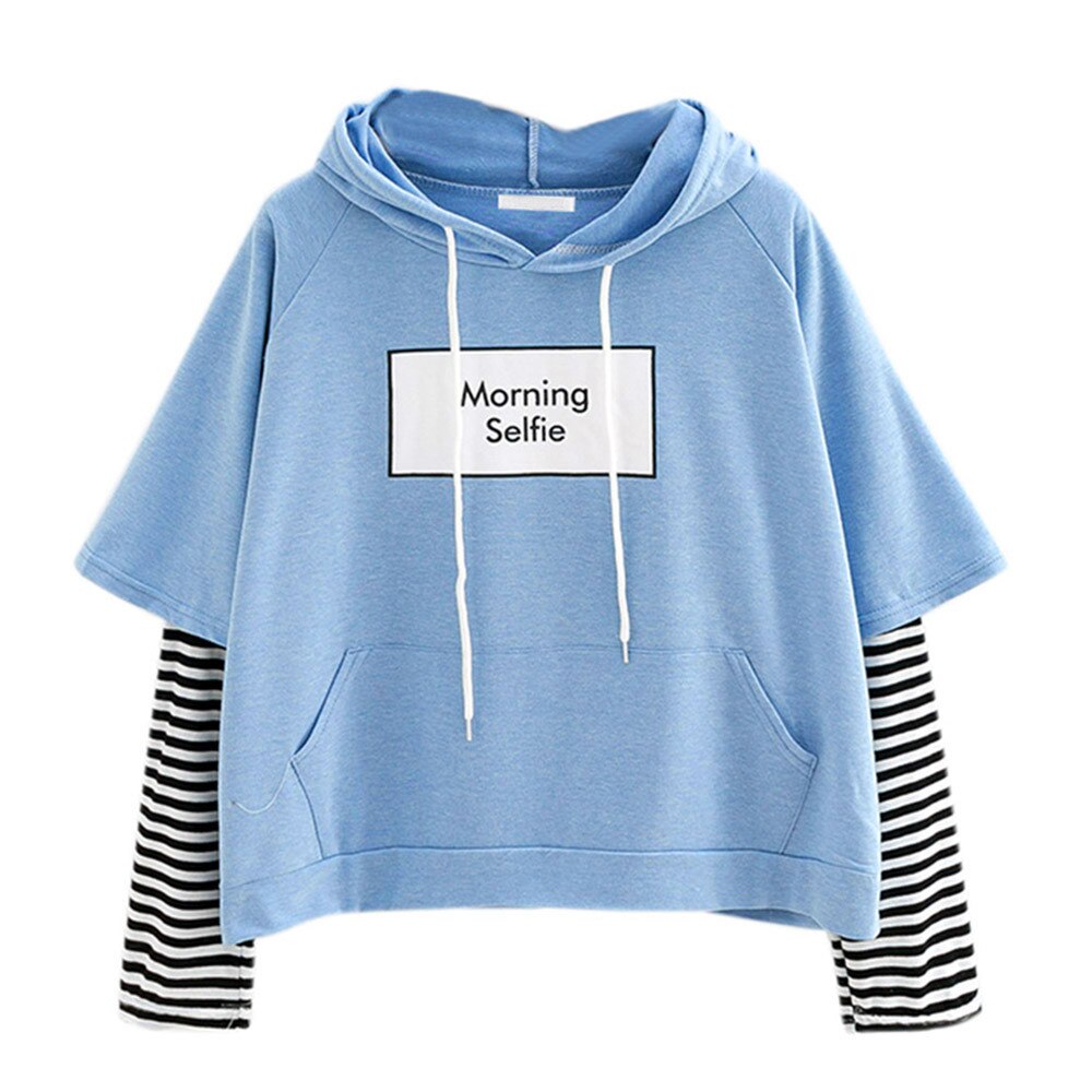 Kpop efterår kvinder sweatshirt stribet ærme patchwork afslappet hættetrøjer bomuld forår kpop harajuku exo tøj s-xl: Bu / Xl