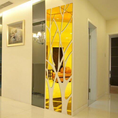 Autocollants miroir d&#39;arbre moderne, Style amovible, Art Mural, décoration de salle de maison,: Or