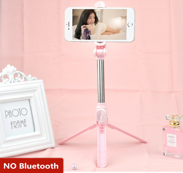 Universal Wireless Bluetooth Selfie Stick With Remote Shutter Extendable Handheld Monopod Foldable Tripod Stand Phone tripod: Pink No Bluetooth