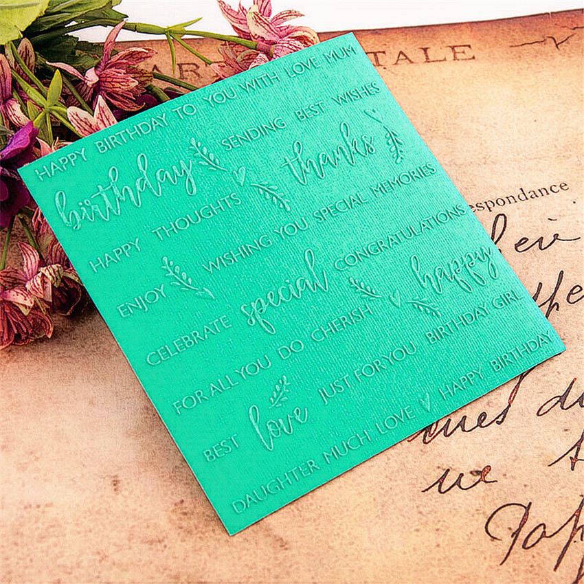 15x15 Happy birthday Embossing folders Plastic bump Scrapbooking DIY Template Fondant indentation Cake Photo Album Card Make
