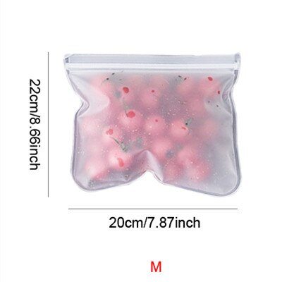 Transparent EVA ziplock Food Storage Bag Reusable Vegetable fruit Fresh-keep Packaging Containers zero waste Kitchen Organizer: M   20 x 22cm