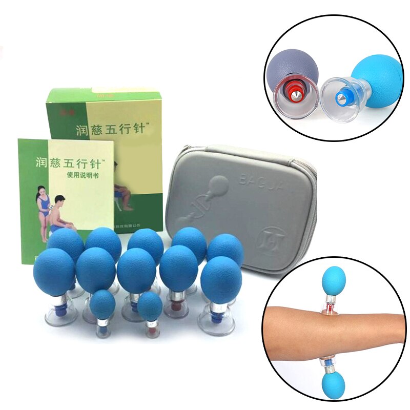 18Pcs Negatieve Druk Cupping Magnetische Blauw Vacuüm Pvc Body Massage Zuig Therapie Cupping Set Blikjes Voor Massage
