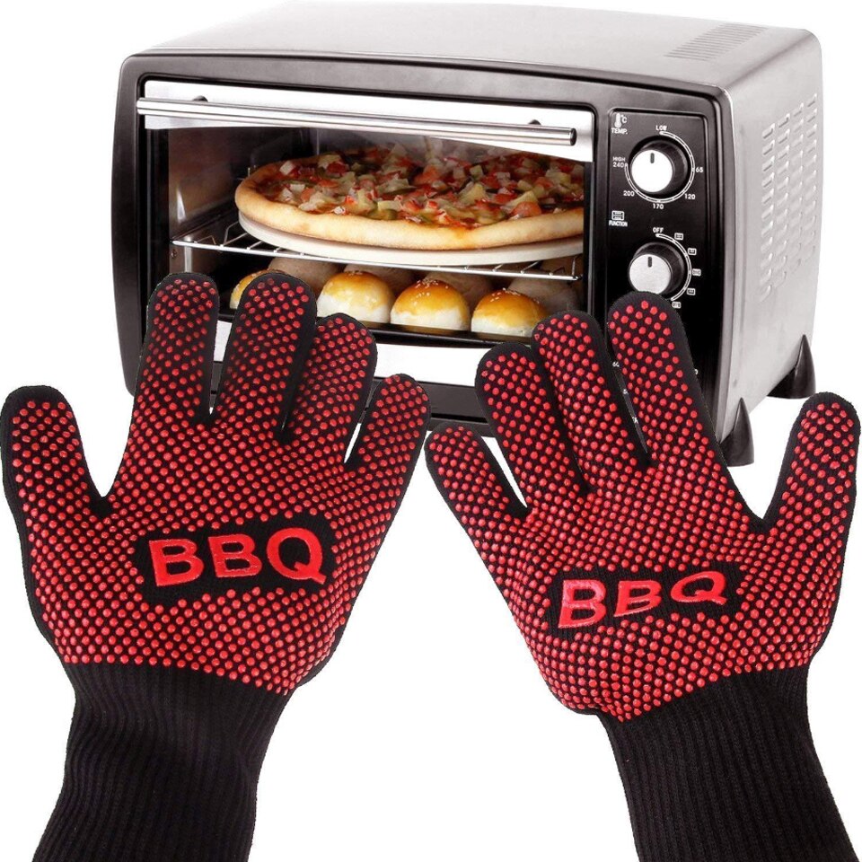 Guante para barbacoa, guantes resistentes al calor de silicona gruesa para cocinar y cocinar barbacoa, Guantes para horno y barbacoa, guantes para lavar platos y cocina: D-1 pair