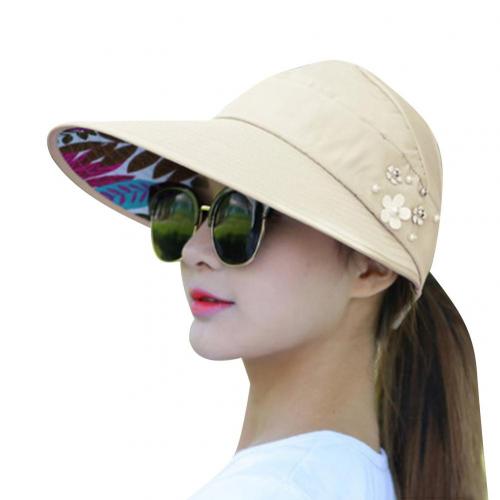 80% Sales! Zomer Vrouwen Anti-Uv Opvouwbare Zonneklep Cap Brede Rand Ademend Outdoor Hoed: Beige