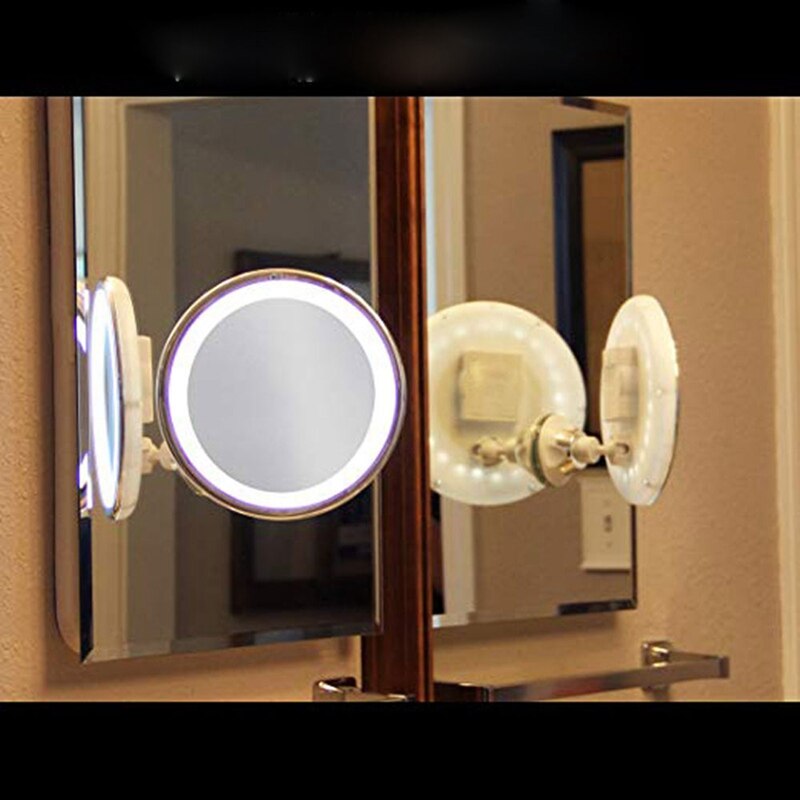 Miroir grossissant de maquillage portable avec lumière led et ventouse rotative à 360 ° pour la maison, le bureau et la salle 10x bain