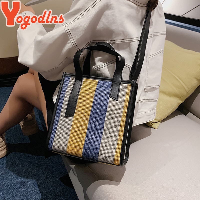 Yogodlns Boodschappentassen Voor Vrouwen Lady Gekleurde Strepen Canvas Tas Grote Capaciteit Tas Voor Vrouwen