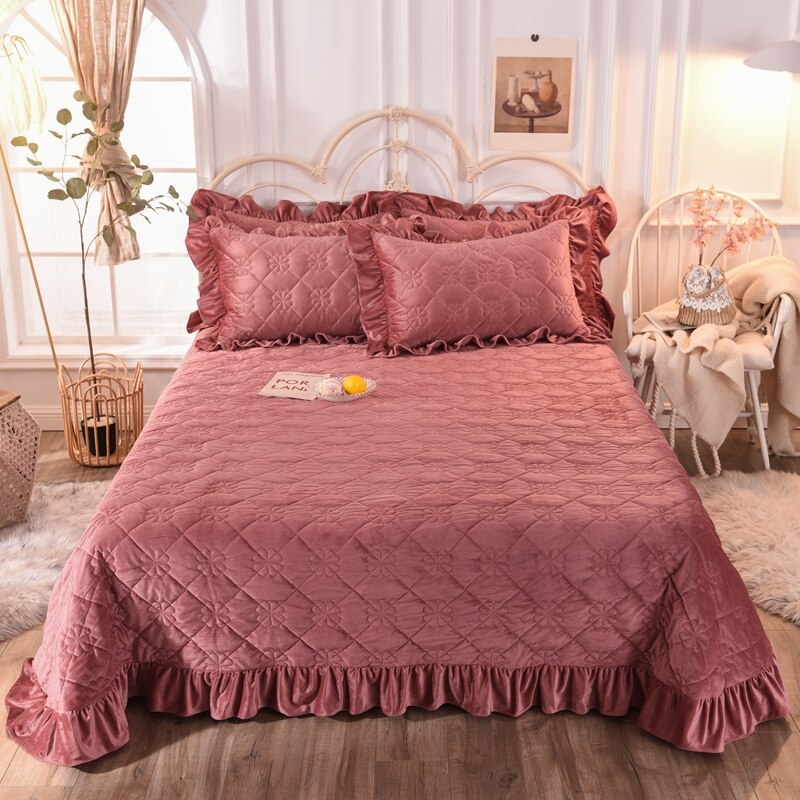 Dikke Sprei Op Het Bed Flanellen Laken Crystal Fluwelen Bedcover Gewatteerde Dekbed Fleece Deken Zacht Bed Set Effen Kleur: 2 / Pillowcases 2pcs